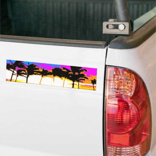 Corey Tiger 80's Palm Trees Sunset Bumpersticker (Op Truck)