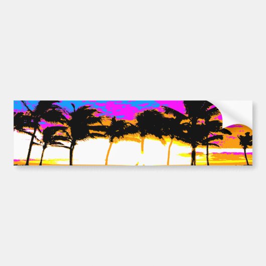 Corey Tiger 80's Palm Trees Sunset Bumpersticker (Voorkant)