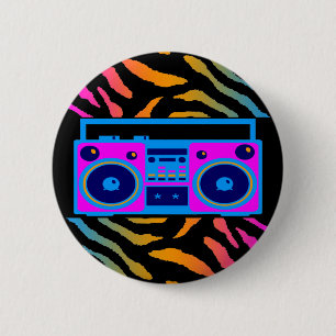 COREY TIGER 80s RETRO BOOMBOX TIGER STRIPES Ronde Button 5,7 Cm