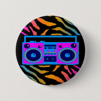 COREY TIGER 80S RETRO BOOMBOX TIJGERSTREPEN RONDE BUTTON 5,7 CM