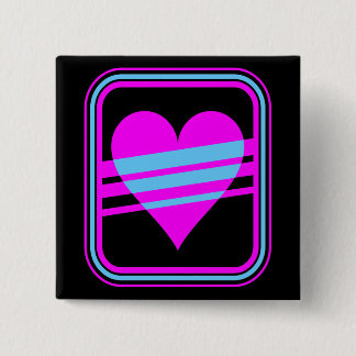 Corey Tiger 80s Retro Heart & Stripes Square Pin Vierkante Button 5,1 Cm