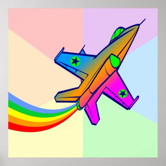 Corey Tiger 80s Retro Jet Fighter Vliegtuig Regenb Poster (Voorkant)