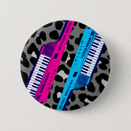 Corey Tiger 80's Retro Keytar Luipaardprint Ronde Button 5,7 Cm