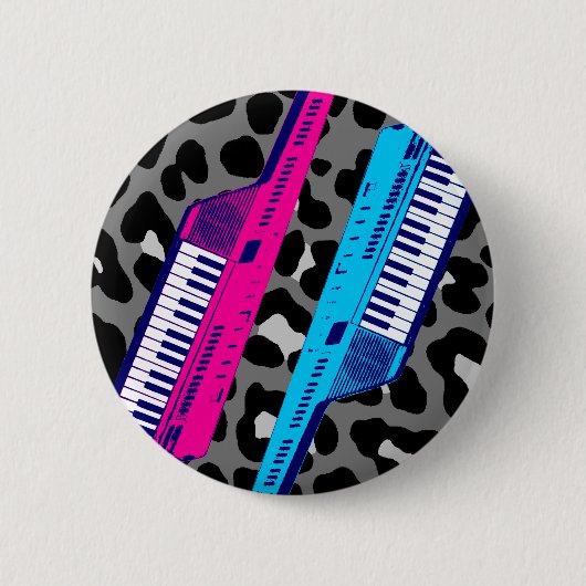 Corey Tiger 80's Retro Keytar Luipaardprint Ronde Button 5,7 Cm (Voorkant)