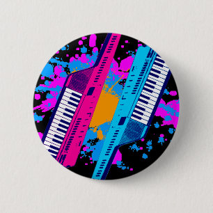 Corey Tiger 80's Retro Keytar Neon Splatter Ronde Button 5,7 Cm