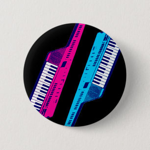 Corey Tiger 80's Retro Keytar Pink & Blue Ronde Button 5,7 Cm