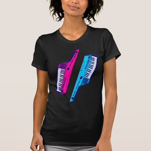 Corey Tiger 80's Retro Keytar Pink & Blue T-shirt (Voorkant)