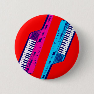 Corey Tiger 80's Retro Keytar Roze & Blauw Ronde Button 5,7 Cm