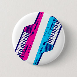 Corey Tiger 80's Retro Keytar Roze & Blauw Ronde Button 5,7 Cm