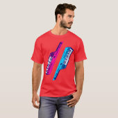 Corey Tiger 80's Retro Keytar Roze & Blauw T-shirt (Voorkant volledig)