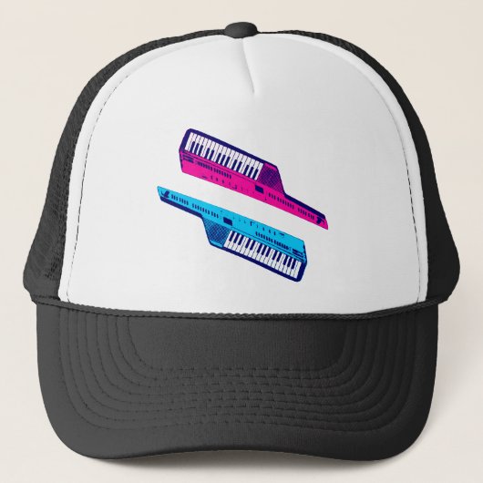 Corey Tiger 80's Retro Keytar Roze & Blauw Trucker Pet (Voorkant)