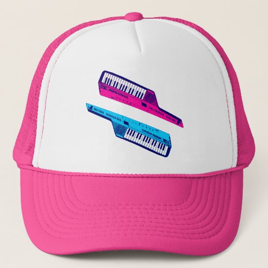 Corey Tiger 80's Retro Keytar Roze & Blauw Trucker Pet (Voorkant)