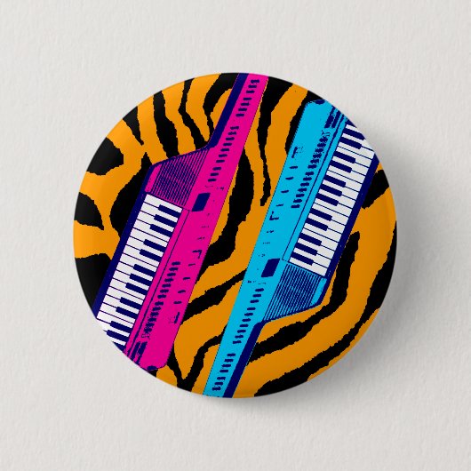 Corey Tiger 80's Retro Keytar Tijgerprint Ronde Button 5,7 Cm (Voorkant)