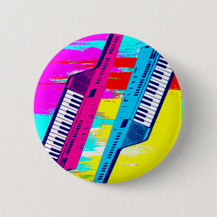 Corey Tiger 80's Retro Keytar Verf Drip Ronde Button 5,7 Cm