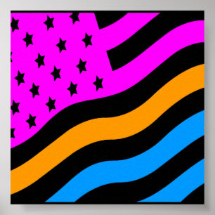 Corey Tiger 80s Retro Neon Amerikaanse Vlag VS Poster
