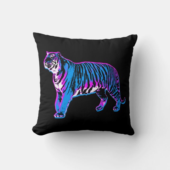 Corey Tiger 80s Retro Neon Blauwe Tijger Kussen (Voorkant)