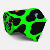 Corey Tiger 80s Retro Neon Green Leopard Print Str Stropdas (Opgerold)