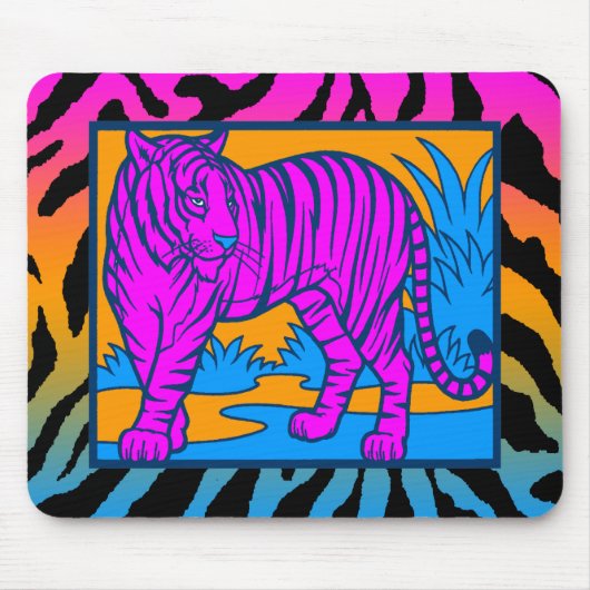 Corey Tiger 80s Retro Neon Jungle Tijger Muismat (Voorkant)