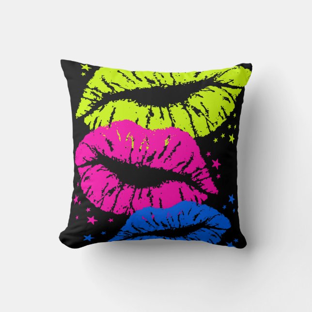 Corey Tiger 80s  Retro Neon Lippen Kussen (Voorkant)