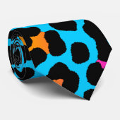 Corey Tiger 80s Retro Neon Luipaardprint Knoop Stropdas (Opgerold)