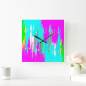 Corey Tiger 80s Retro Neon Spatpaint Vierkante Klok (Huis)
