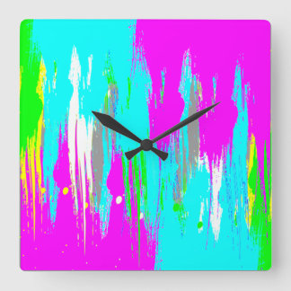 Corey Tiger 80s Retro Neon Spatpaint Vierkante Klok