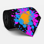 Corey Tiger 80s Retro Paint Splatter (Multi-kleuri Stropdas (Opgerold)