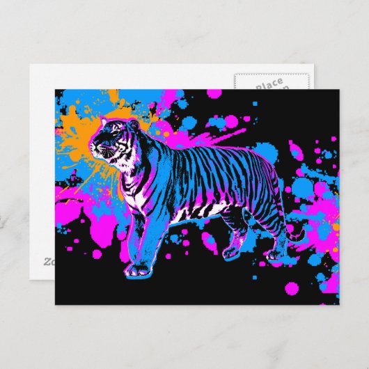 Corey Tiger '80s Retro Paint Splatter Tiger Briefkaart (Voorkant / Achterkant)