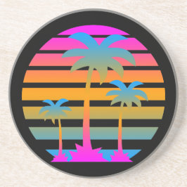 Corey Tiger 80s Retro Palm Trees Sunset Onderzette Zandsteen Onderzetter