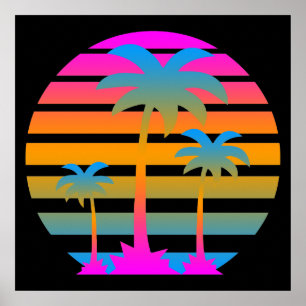 Corey Tiger 80's Retro Palm Trees Sunset Poster