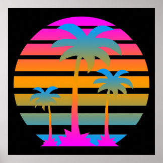 Corey Tiger 80's Retro  Palm Trees Sunset Poster