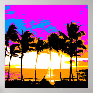 Corey Tiger 80's Retro  Palm Trees Sunset Poster