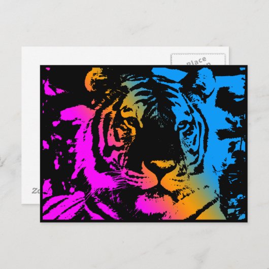 COREY TIGER '80S RETRO PYSCHEDELIC TIGER GEZICHT BRIEFKAART (Voorkant / Achterkant)