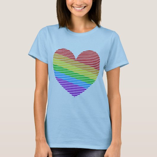 Corey Tiger 80s Retro Rainbow Stripe Heart T-Shirt (Voorkant)