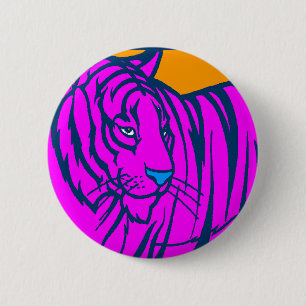 COREY TIGER 80S RETRO ROZE OERWOUD TIJGER RONDE BUTTON 5,7 CM
