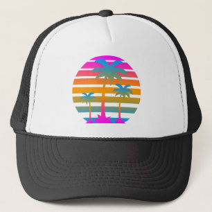 Corey Tiger 80's Retro Sunset Palm Trees Trucker Pet