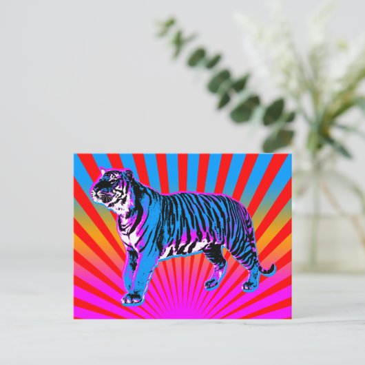 Corey Tiger 80s Retro Tiger Rising Sun Briefkaart (Staand voorkant)