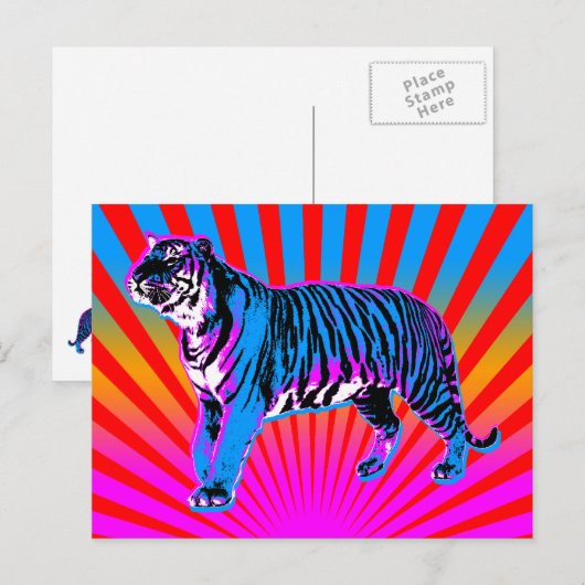 Corey Tiger 80s Retro Tiger Rising Sun Briefkaart (Voorkant / Achterkant)