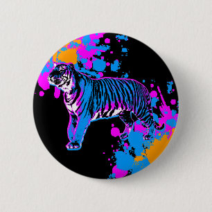 Corey Tiger 80s Retro Tiger Splatter Pin Ronde Button 5,7 Cm