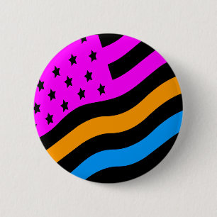 COREY TIGER 80S RETRO USA VLAG MULTI KLEUR ZWART RONDE BUTTON 5,7 CM
