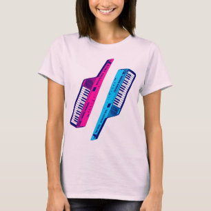Corey Tiger 80s Retro Vintage Keytar Roze & Blauw T-shirt