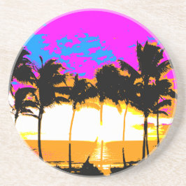 Corey Tiger 80s Retro Vintage Palmbomen Zonsonderg Zandsteen Onderzetter