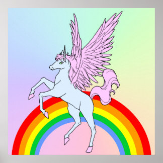 Corey Tiger 80s  Style Unicorn Rainbow Poster