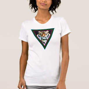 Corey Tiger 80s  Tijger Gezicht Neon Driehoeken T-shirt