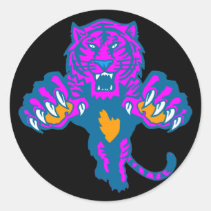 Corey Tiger 80s Vintage Felle Tijger Pouncing Ronde Sticker