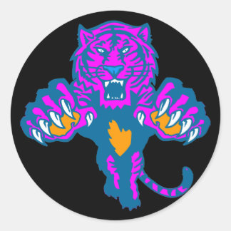 Corey Tiger 80s Vintage Felle Tijger Pouncing Ronde Sticker