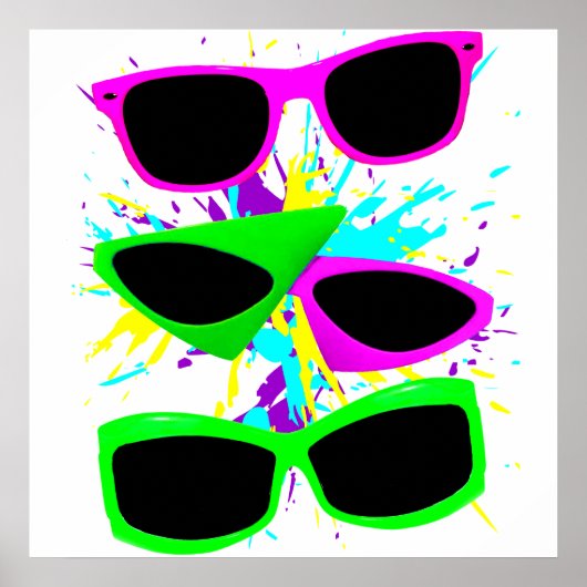Corey Tiger 80s Vintage Neon Zonnebril Spatten Poster (Voorkant)