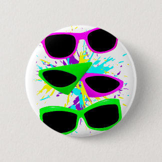 Corey Tiger 80s Vintage Neon Zonnebril Spatten Ronde Button 5,7 Cm