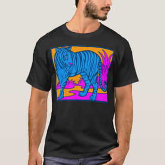 COREY TIGER Jaren 80 BLAUWE TIGER-SCÈNE T-shirt