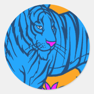 COREY TIGER Jaren '80 RETRO JUNGLE TIGER BLAUW Ronde Sticker